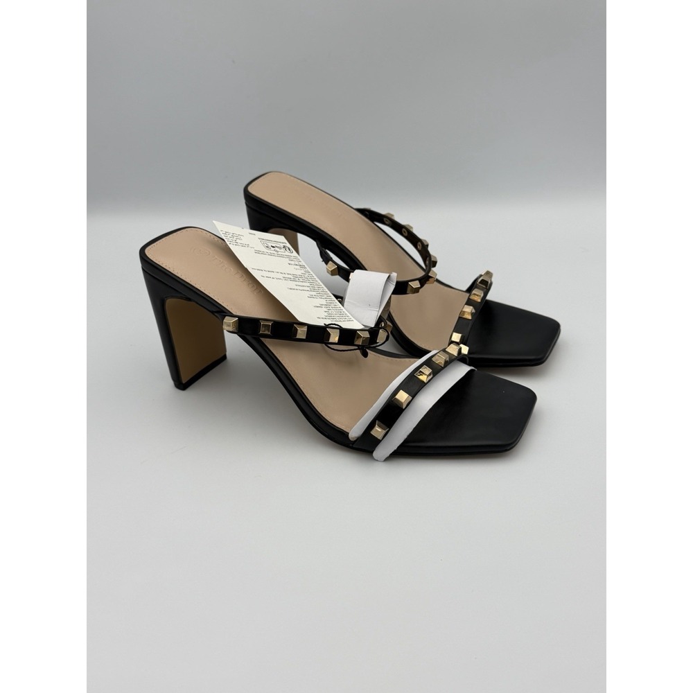 The Drop Avery Studded Square Toe Heels Black Gold Size 7.5 NWT